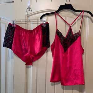 Red and Black Lace Shortie Pajama Set